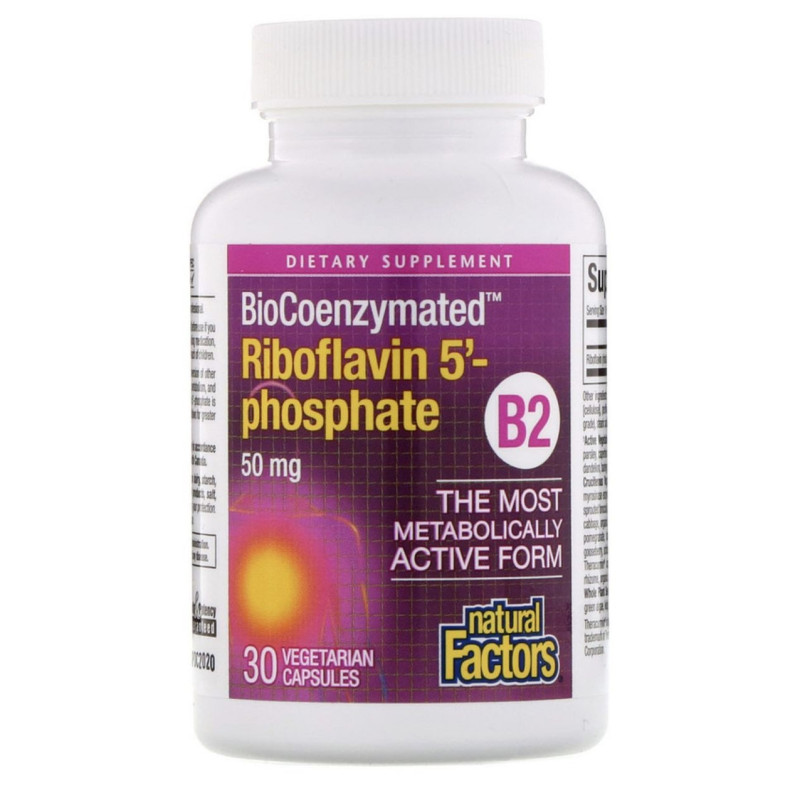 Рібофлавін Natural Factors BioCoenzymated B2, Riboflavin 5'-Phosphate 50 mg 30 Veg Caps
