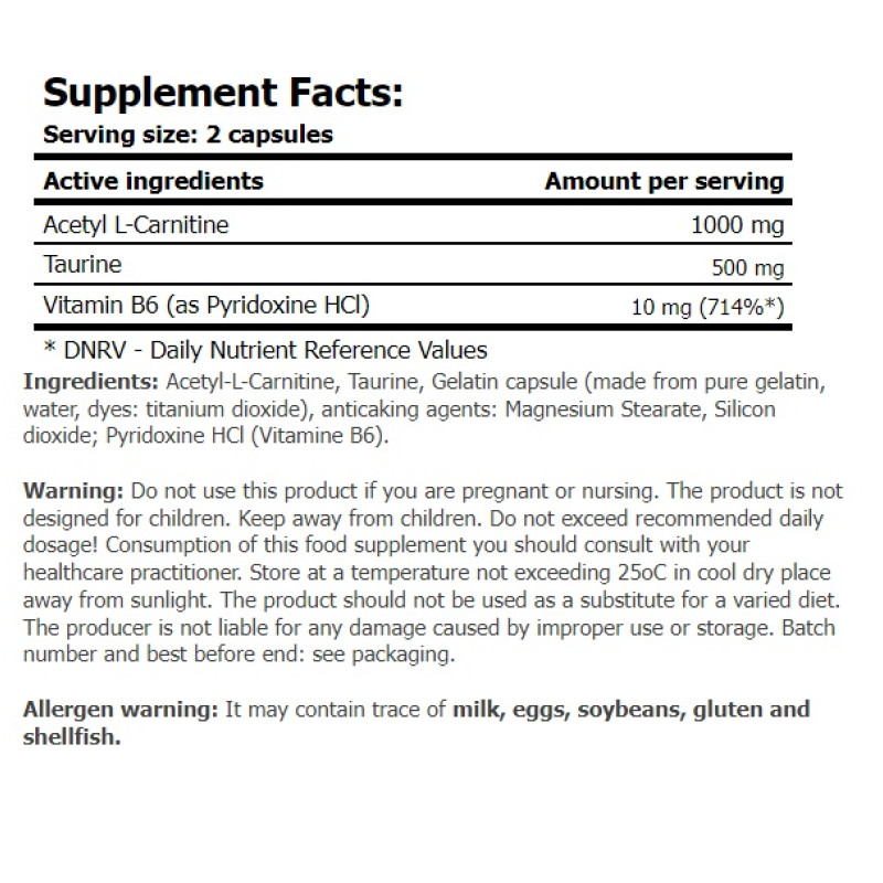 Комплексний жироспалювач Amix Nutrition ALC with Taurine & Vitamin B6 120 Caps