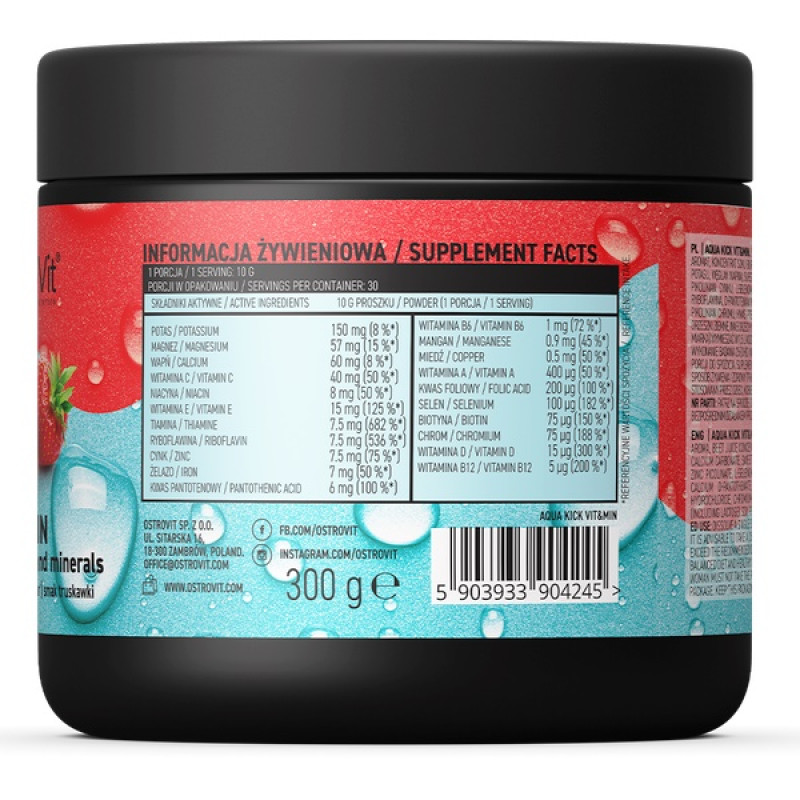 Вітамінно-мінеральний комплекс для спорту OstroVit Aqua Kick VIT&MIN 300 g /30 servings/ Strawberry