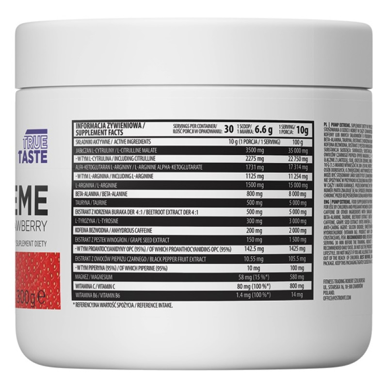 Комплекс до тренування OstroVit Pump Extreme 300 g /30 servings/ Strawberry