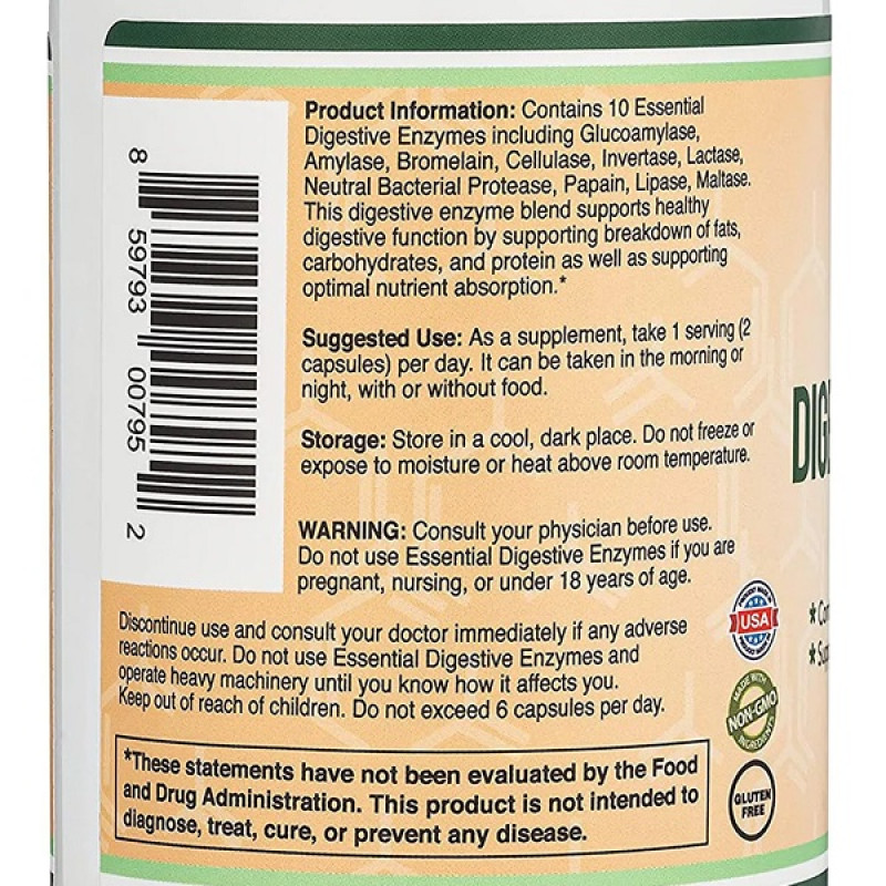 Травні ферменти Double Wood Essential Digestive Enzymes 800 mg 180 Caps