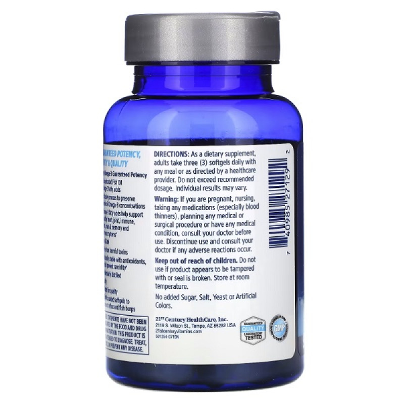 Омега 3 21st Century Alaska Wild Fish Oil Mega Omega-3 90 Softgels