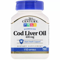 Жир із печінки тріски 21st Century Cod Liver Oil 400 mg 110 Softgels CEN21168