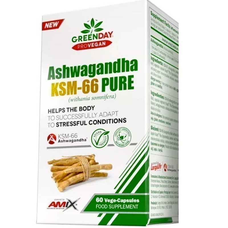 Ашфаганда для спорта Amix Nutrition GreenDay ProVegan Ashwagandha KSM-66 Pure 60 Veg Caps