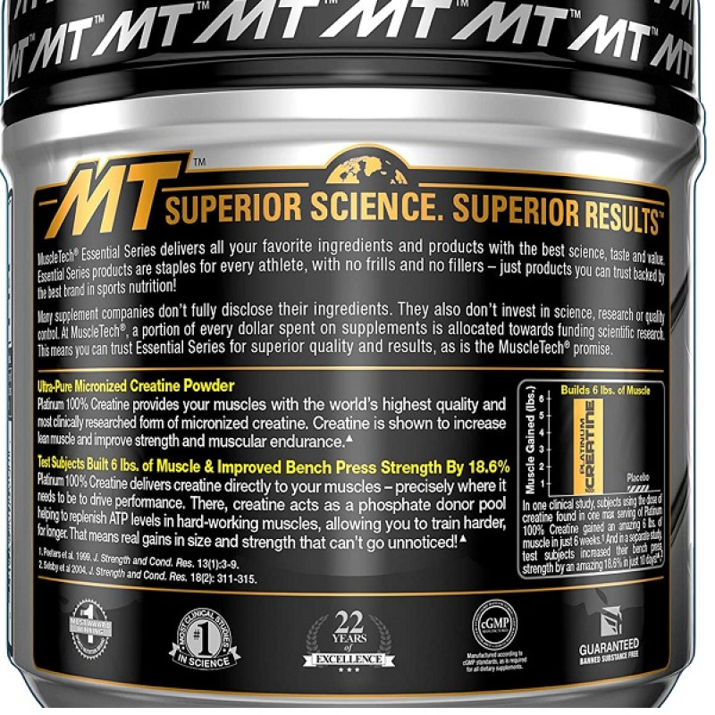Креатин моногідрат MuscleTech Essential Series Platinum 100 % Creatine 400 g /80 servings/ Unflavored