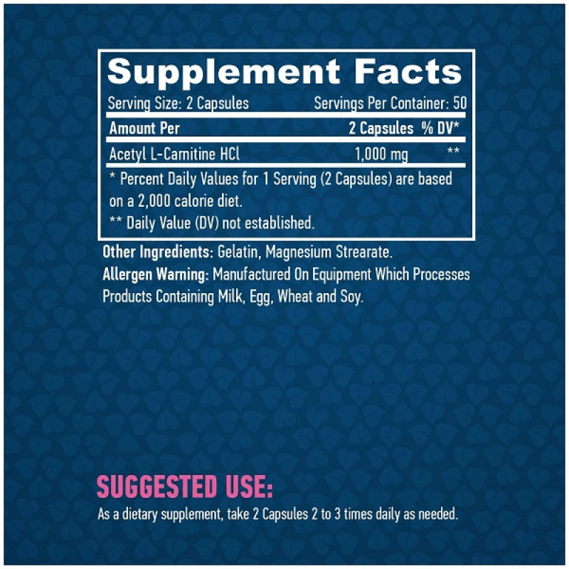 Комплекс Ацетил/Карнитин Haya Labs Acetyl L-Carnitine 1000 mg 100 Caps