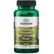 Комплекс для профілактики нервової системи Swanson Korean Red Ginseng Root 400 mg 90 Caps