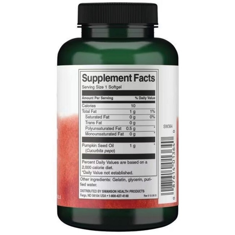 Комплекс для профілактики тиску та кровообігу Swanson Pumpkin seed oil 1000 mg 100 Caps