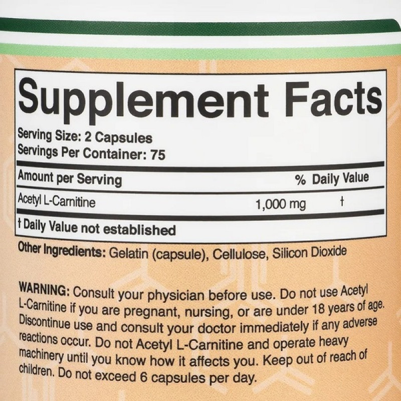 Комплекс Ацетил/Карнитин Double Wood Acetyl L-Carnitine 1000 mg (2 caps per serving) 150 Caps