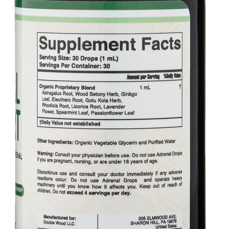 Комплекс для профілактики нервової системи Double Wood Adrenal Support Drops 30 ml /30 servings/