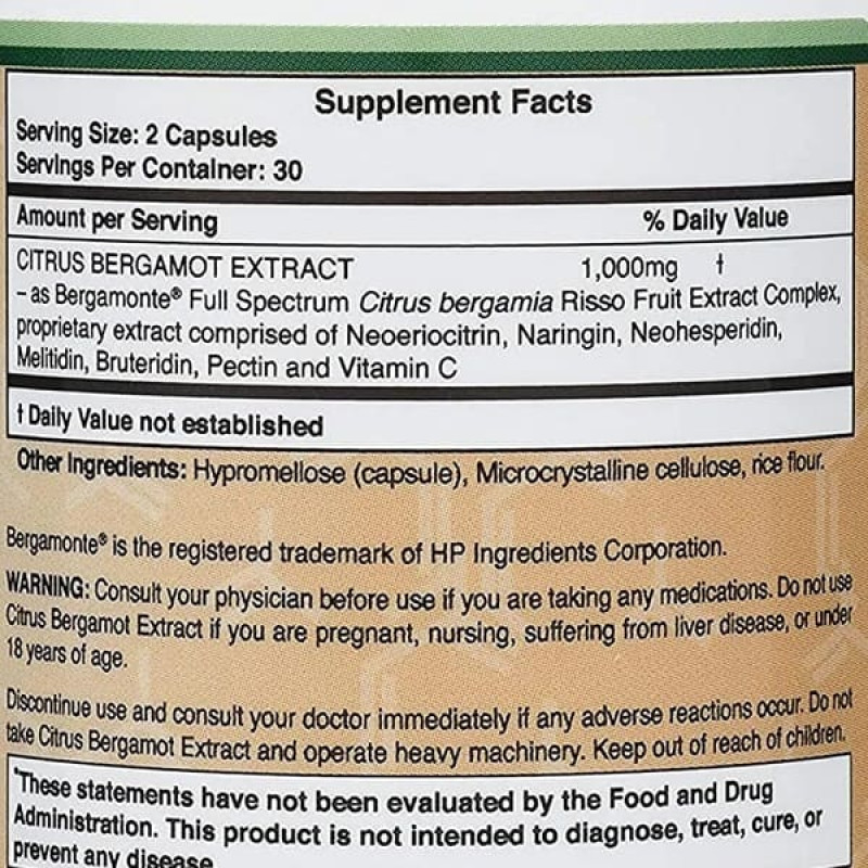 Суміш екстрактів Double Wood Citrus Bergamot Extract 1000 mg (2 caps per serving) 60 Caps