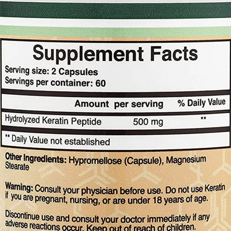 Комплекс для шкіри, волосся, нігтів Double Wood Keratin 500 mg (2 caps per serving) 120 Caps