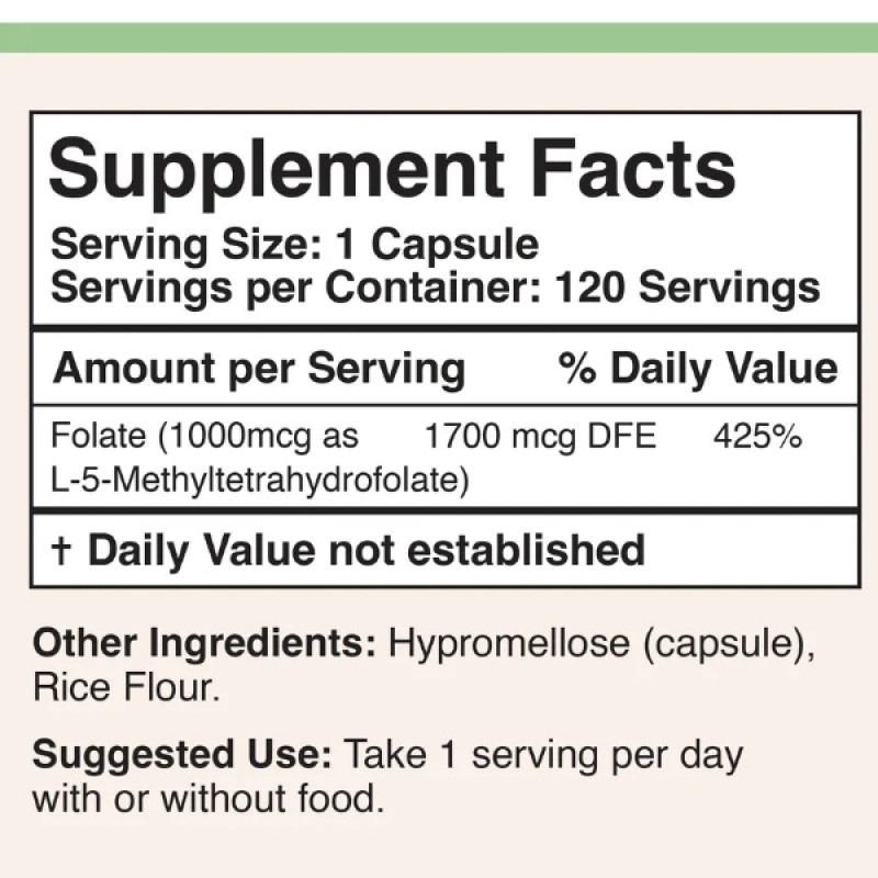 Фолієва кислота Double Wood Methylfolate 1000 mcg 5-MTHF (1700 DFE) 120 Caps