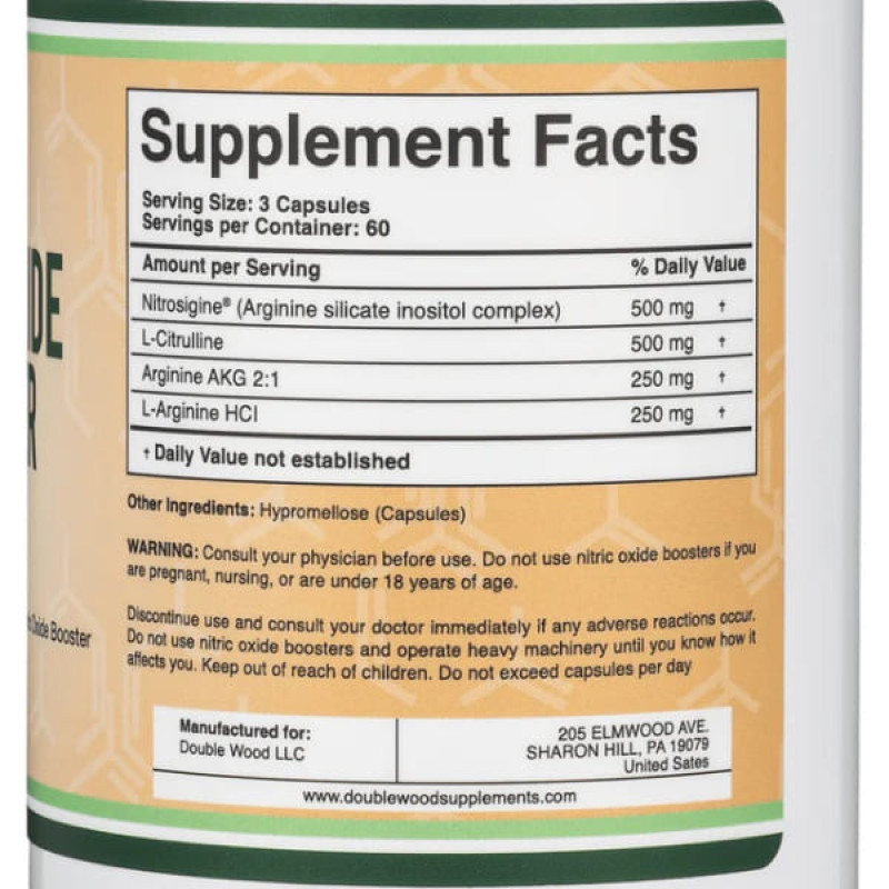 Аминокомплекс Double Wood Nitric Oxide Booster 1500 mg (3 caps per serving) 180 Caps