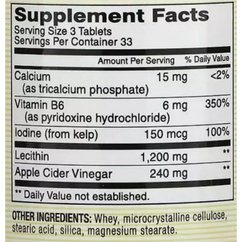 Лецитин Mason Natural Lecithin With Kelp/Vitamin B 6 Plus Cider Vinegar Extra Strength 100 Tabs