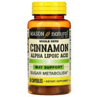Комплекс для профілактики діабету Mason Natural Cinnamon Alpha Lipoic Acid 60 Caps