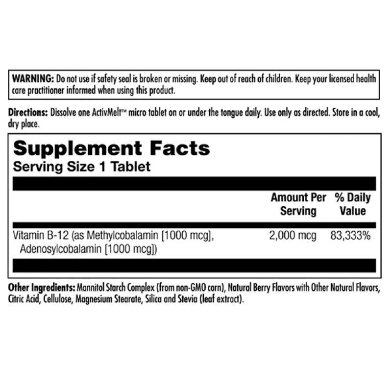 Вітамін Б12 KAL Vitamin B-12 Methylcobalamin and Adenosylcobalamin 2000 mcg 60 Micro Tablets Mixed Berry