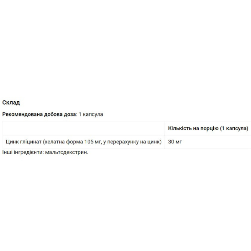 Мікроелемент Цинк My Nutri Week Chelated Zink 30 mg 100 Caps