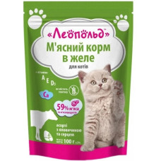  Леопольд Асорті з яловичиною та серцем в желе для котів, пауч 100 г  (24шт/уп)