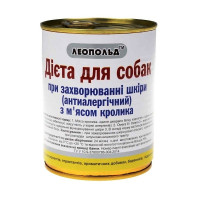  Леопольд Дієта при захворюванні шкіри  з м'ясом кролика для  собак 360 г з/б