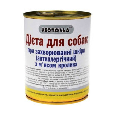  Леопольд Дієта при захворюванні шкіри  з м'ясом кролика для  собак 360 г з/б