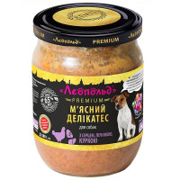  Леопольд Мясные деликатесы с сердцем, печенью, курицей для собак, стеклянная банка 500 г (6шт/уп)