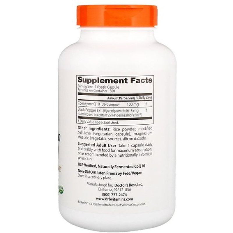 Коензим Doctor's Best High Absorption CoQ10 with BioPerine 100 mg 360 Veg Caps DRB-00405