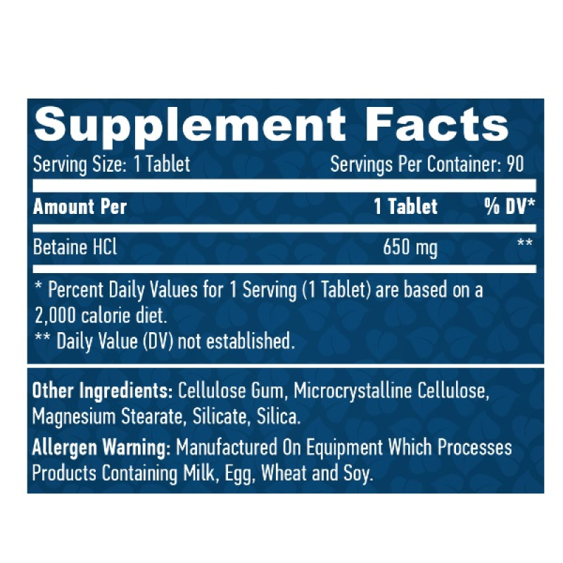Бетаїну гідрохлорид Haya Labs Betaine HCL 650 mg 90 Tabs