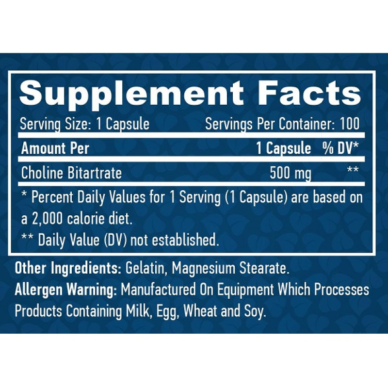 Комплекс для шкіри, волосся, нігтів Haya Labs Choline Bitartrate 500 mg 100 Caps