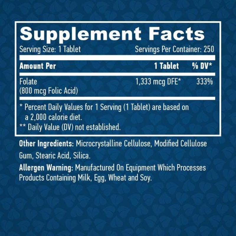 Фолієва кислота Haya Labs Folic Acid 800 mcg 250 Tabs