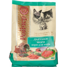  Ройчер Дарунки моря  Для активних котів. М'ясо лосося, океанічної риби(тунцеві), м'ясо прісноводної риби(карпові, форелеві)400г