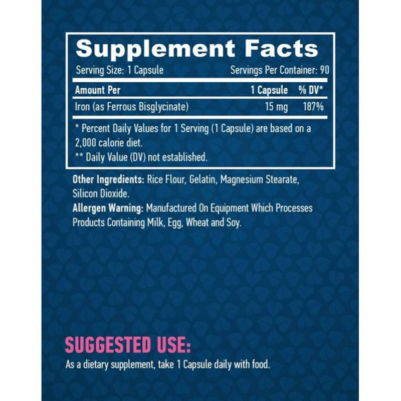 Микроэлемент Железо Haya Labs Chelated Iron 15 mg 90 Caps