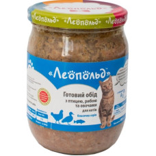  Леопольд Готовий обід з птицею,рибою та овочами для котів, скляна банка 500 г (6 шт/уп)