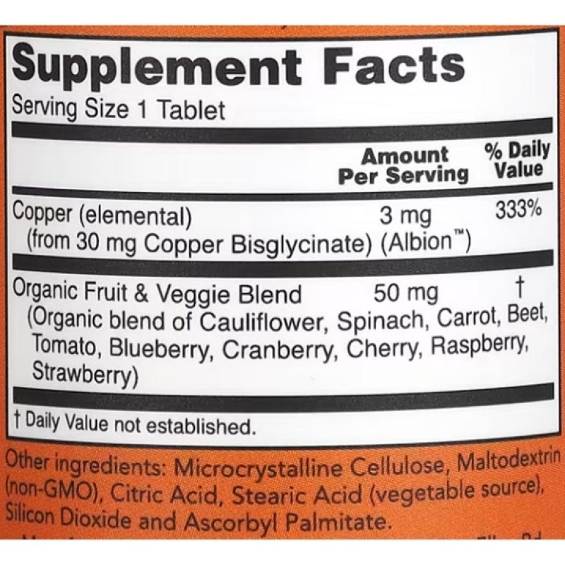 Мікроелемент Мідь NOW Foods Copper Glycinate 3 mg 120 Tabs
