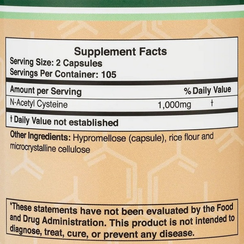 Ацетилцистеин Double Wood N-Acetyl Cysteine (NAC) 1000 mg 210 Caps