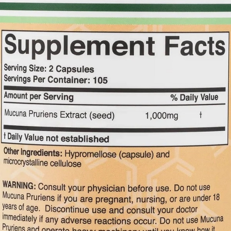 Комплекс для профілактики нервової системи Double Wood Mucuna Pruriens Extract  1000 mg (2 caps per serving) 210 Caps