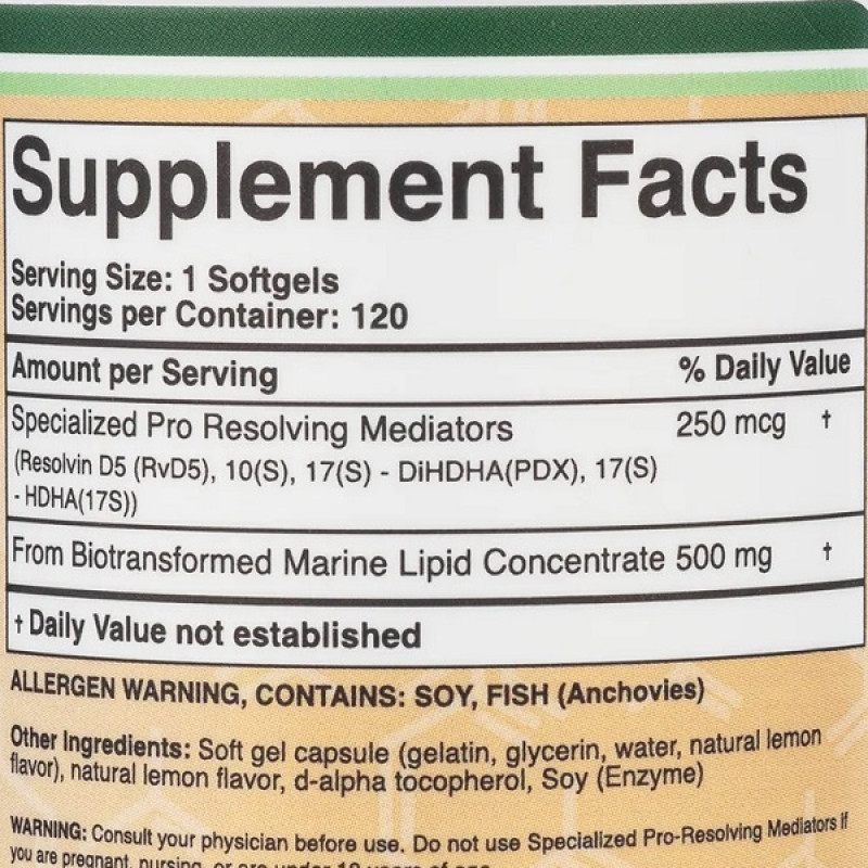 Протизапальний засіб Double Wood SPM (Pro Resolution Mediators) 500 mg 120 Softgels