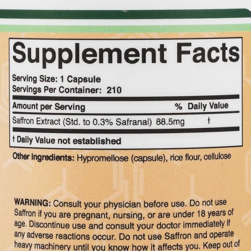 Антиоксидант Double Wood Saffron Extract 88,5 mg 210 Caps