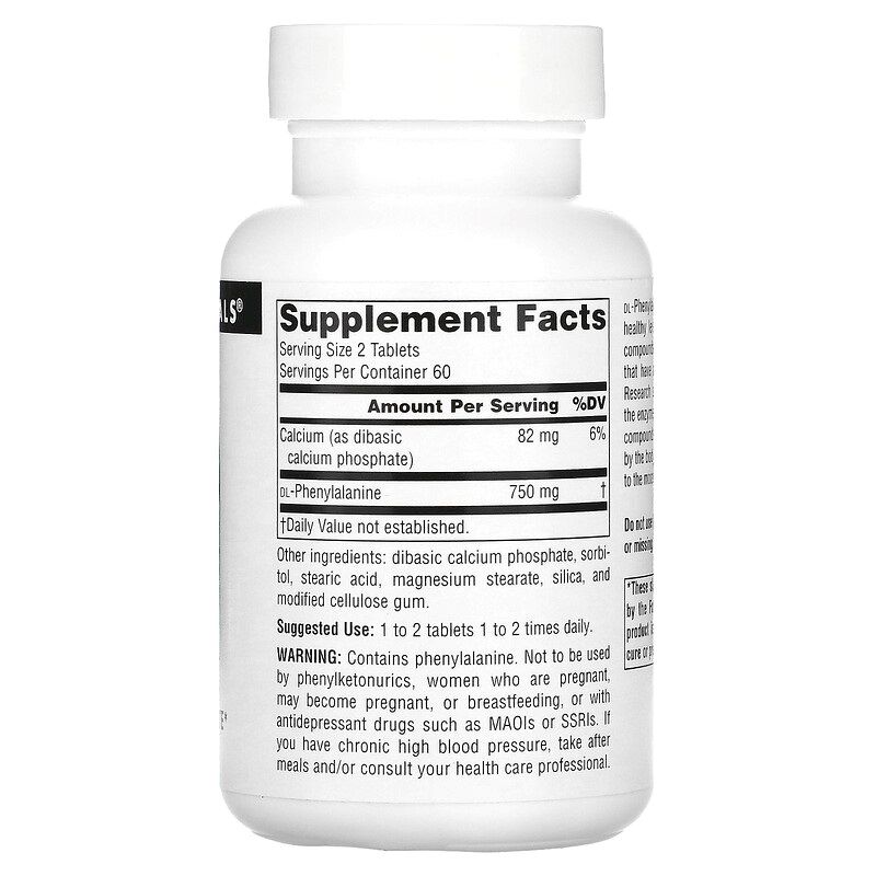 Фенилаланин Source Naturals DLPA 375 mg 120 Tabs