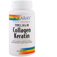Комплекс для шкіри, волосся, нігтів Solaray Collagen Keratin, Type I, II, III 60 Caps SOR-73799