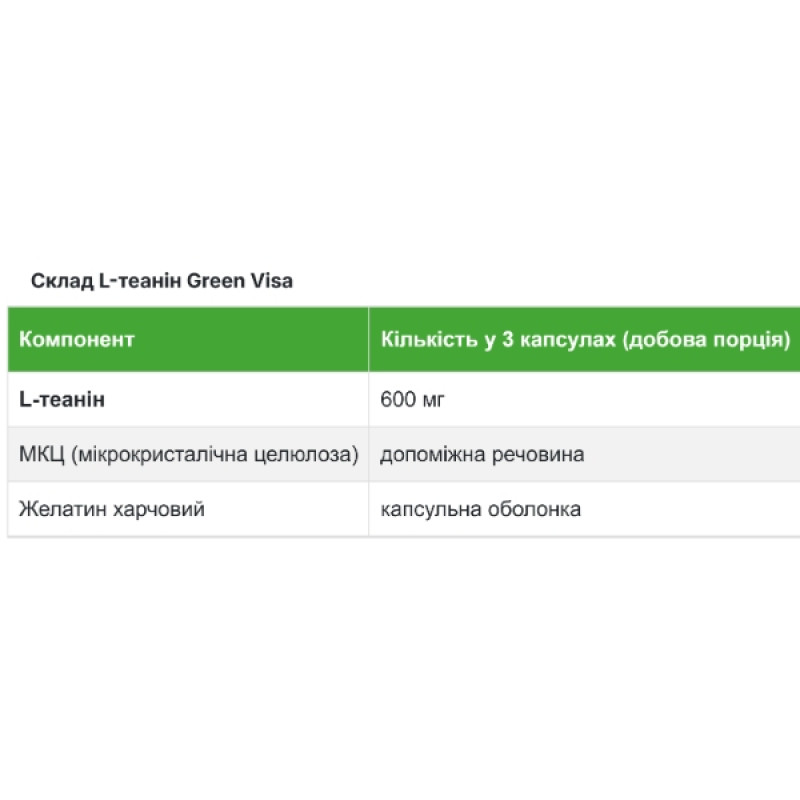 Теанин Green Visa L-Theanine 600 mg 60 Caps