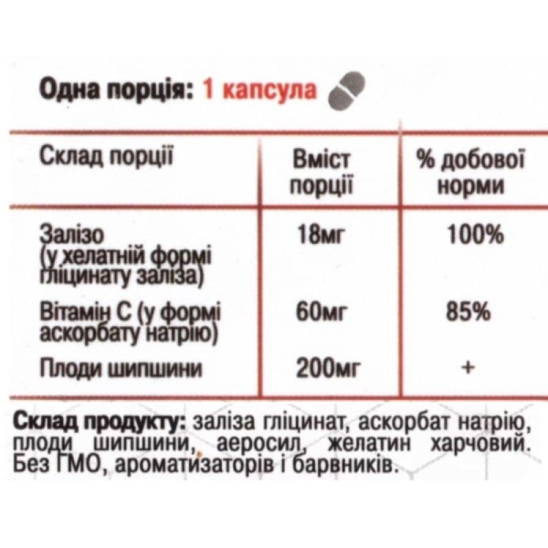 Микроэлемент Железо Green Visa Железо+ Хелатная форма с Витамином С и Шиповником 90 капс