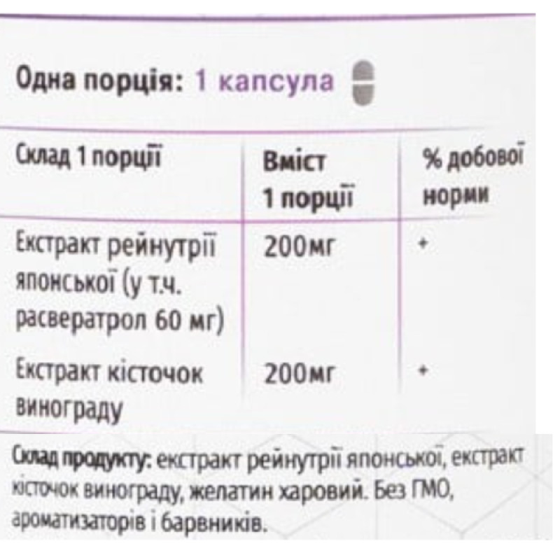 Ресвератрол Green Visa Ресвератрол Натуральные Экстракты Рейнутрии Японской и Косточек Винограда 60 капс