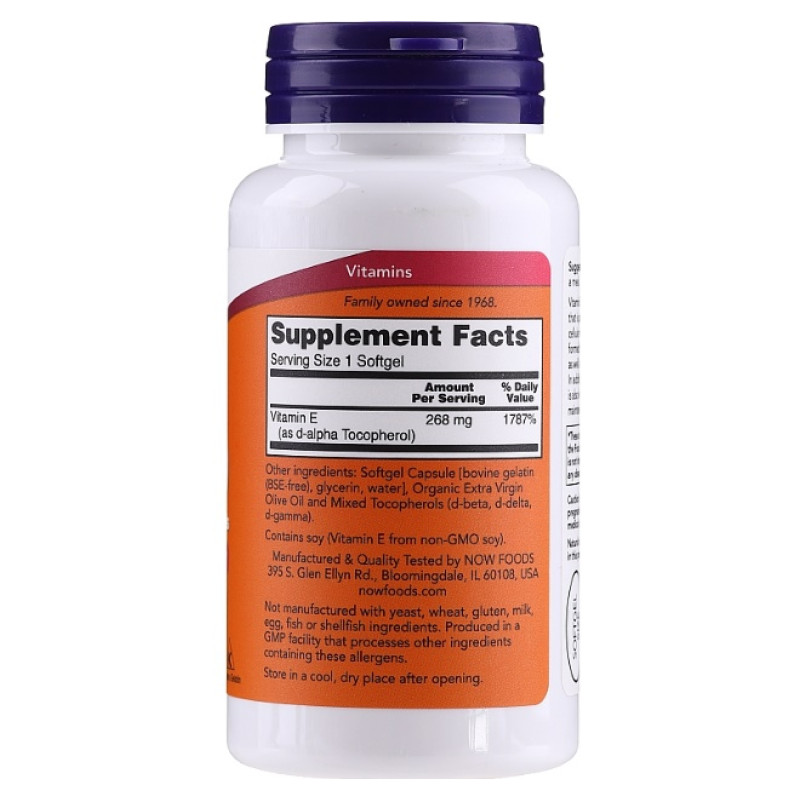 Вітамін E NOW Foods Vitamin E-400 with Mixed Tocopherols 50 Softgels