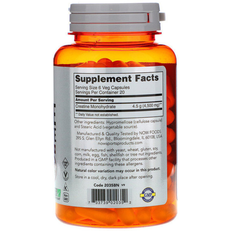 Креатин моногідрат NOW Foods Creatine Monohydrate 750 mg 120 Veg Caps