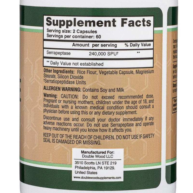 Серрапептаза Double Wood Serrapeptase Proteolytic Enzyme 240 000 SPU 120 Caps