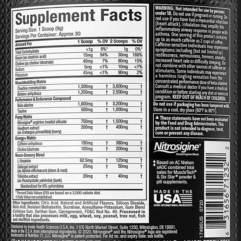 Комплекс до тренування MuscleTech VaporX5, Next Gen, Pre-Workout 272 g /30 servings/ Blue Raz Freeze