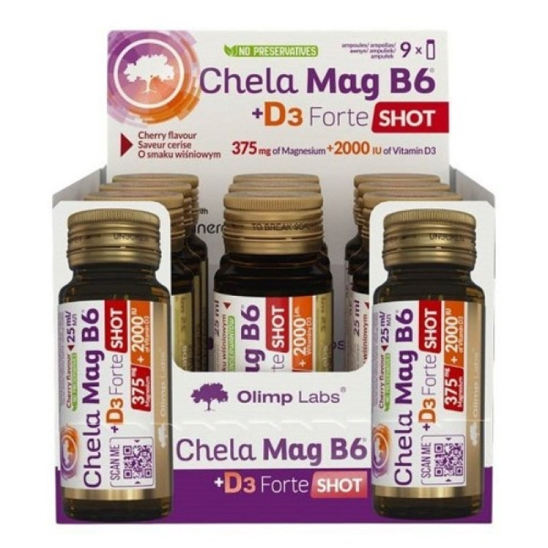 Вітамінно-мінеральний комплекс для спорту Olimp Nutrition Chela-Mag B6+D3 Shot 9 х 25 ml Cherry