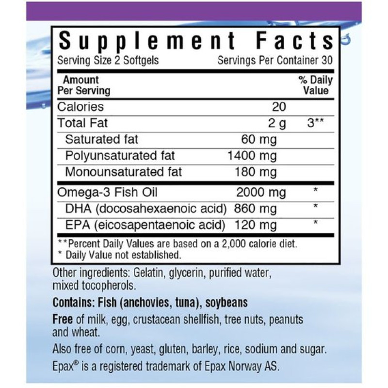 Омега 3 Bluebonnet Nutrition Natural Omega-3, Brain Formula 60 Softgels BLB0944