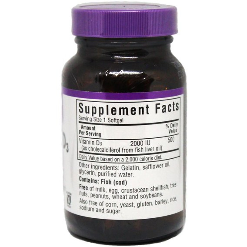 Вітамін D Bluebonnet Nutrition Vitamin D3 2000IU 100 Softgels BLB0317
